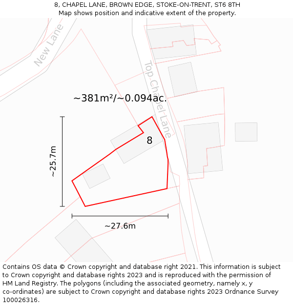 8, CHAPEL LANE, BROWN EDGE, STOKE-ON-TRENT, ST6 8TH: Plot and title map