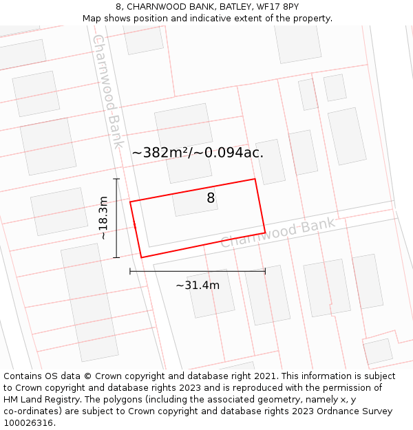 8, CHARNWOOD BANK, BATLEY, WF17 8PY: Plot and title map