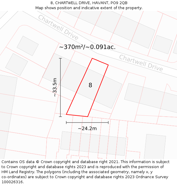 8, CHARTWELL DRIVE, HAVANT, PO9 2QB: Plot and title map