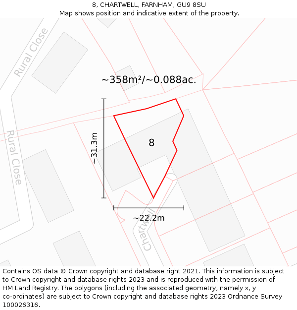 8, CHARTWELL, FARNHAM, GU9 8SU: Plot and title map