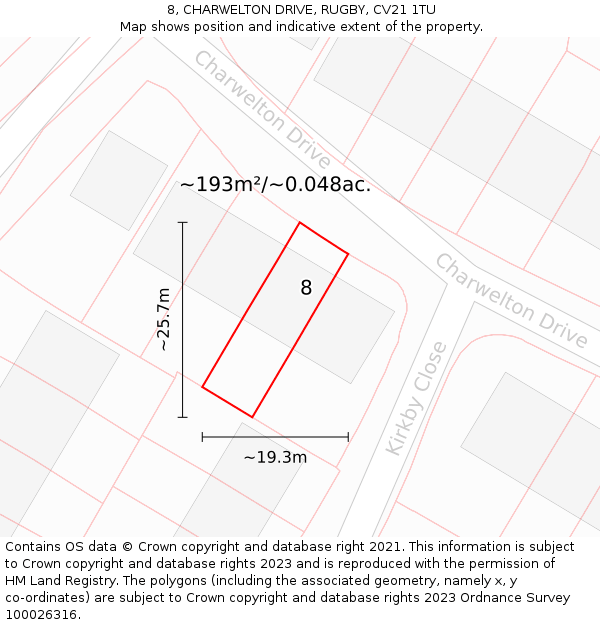 8, CHARWELTON DRIVE, RUGBY, CV21 1TU: Plot and title map