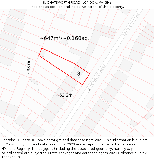 8, CHATSWORTH ROAD, LONDON, W4 3HY: Plot and title map