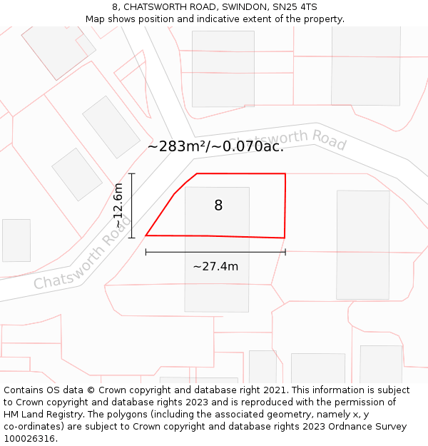 8, CHATSWORTH ROAD, SWINDON, SN25 4TS: Plot and title map