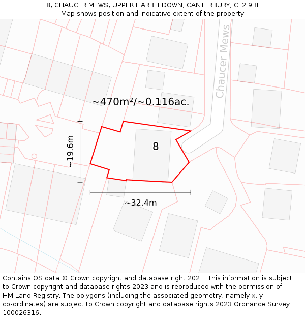 8, CHAUCER MEWS, UPPER HARBLEDOWN, CANTERBURY, CT2 9BF: Plot and title map