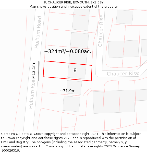 8, CHAUCER RISE, EXMOUTH, EX8 5SY: Plot and title map
