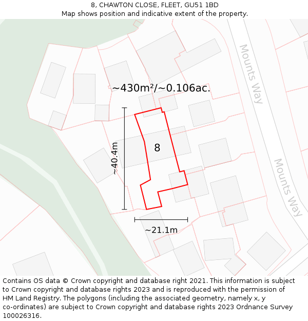 8, CHAWTON CLOSE, FLEET, GU51 1BD: Plot and title map