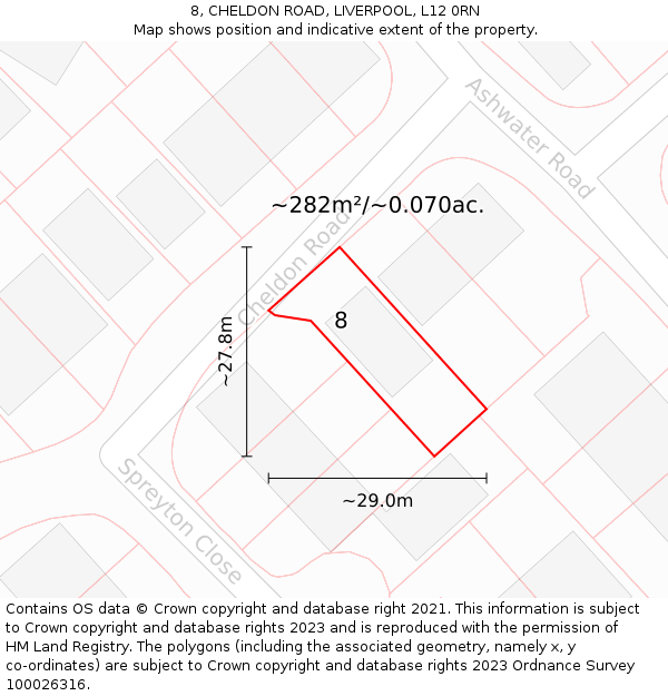 8, CHELDON ROAD, LIVERPOOL, L12 0RN: Plot and title map