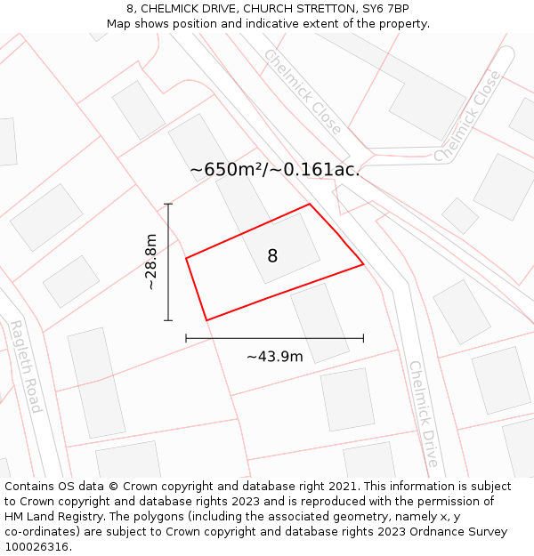 8, CHELMICK DRIVE, CHURCH STRETTON, SY6 7BP: Plot and title map