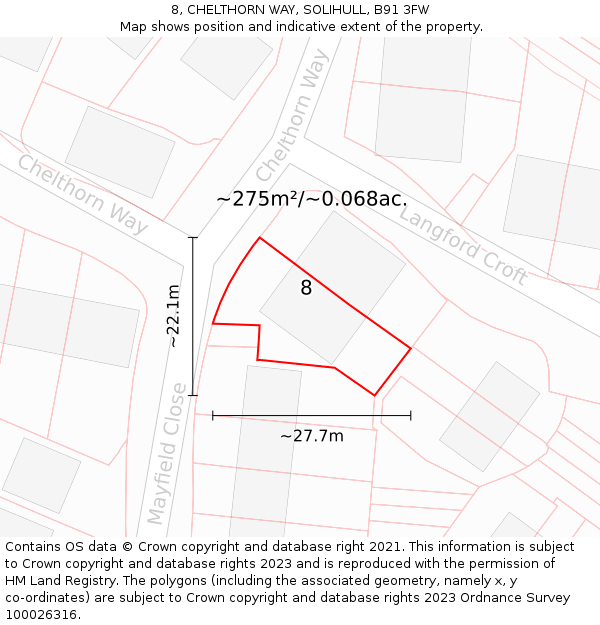 8, CHELTHORN WAY, SOLIHULL, B91 3FW: Plot and title map