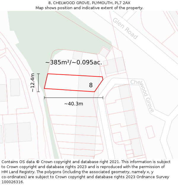 8, CHELWOOD GROVE, PLYMOUTH, PL7 2AX: Plot and title map