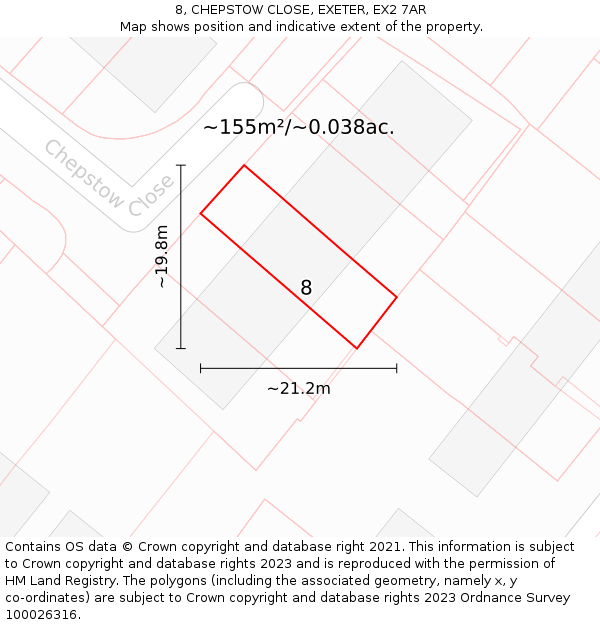 8, CHEPSTOW CLOSE, EXETER, EX2 7AR: Plot and title map