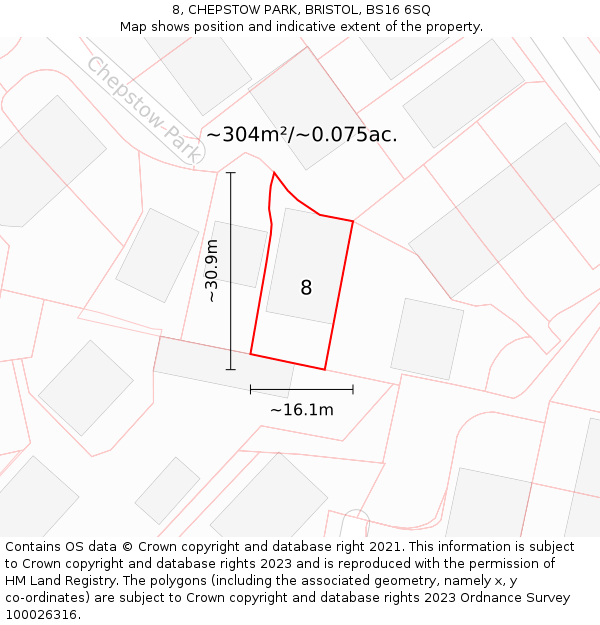 8, CHEPSTOW PARK, BRISTOL, BS16 6SQ: Plot and title map