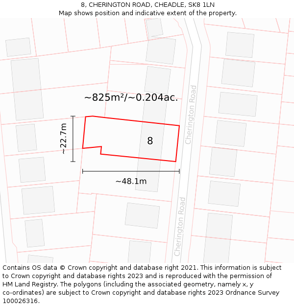 8, CHERINGTON ROAD, CHEADLE, SK8 1LN: Plot and title map