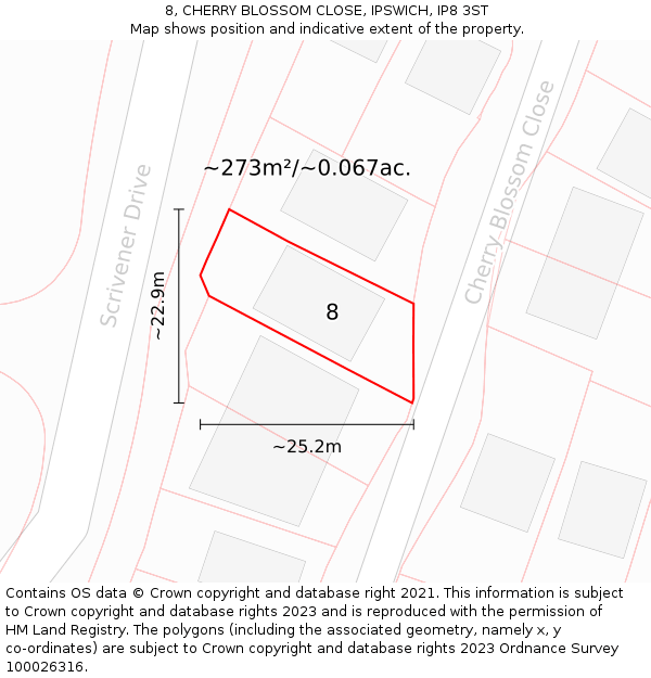 8, CHERRY BLOSSOM CLOSE, IPSWICH, IP8 3ST: Plot and title map