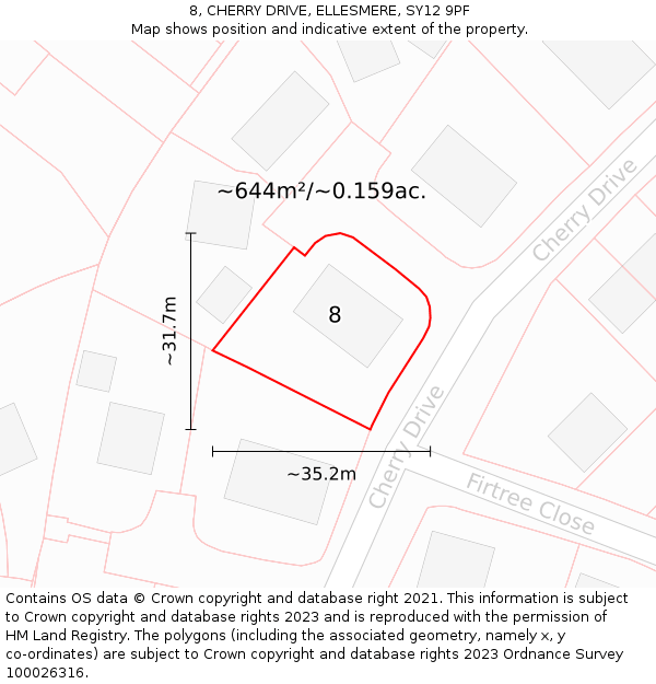 8, CHERRY DRIVE, ELLESMERE, SY12 9PF: Plot and title map