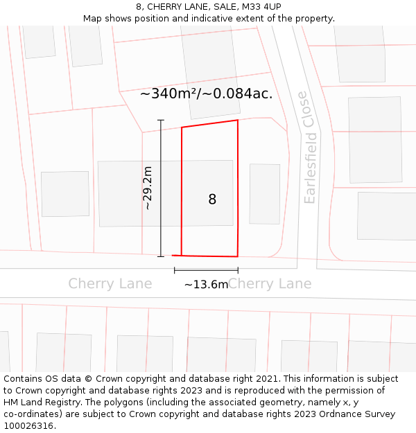 8, CHERRY LANE, SALE, M33 4UP: Plot and title map