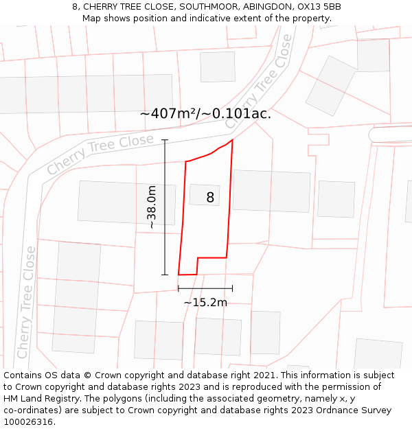 8, CHERRY TREE CLOSE, SOUTHMOOR, ABINGDON, OX13 5BB: Plot and title map