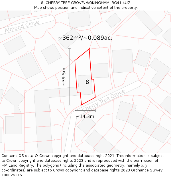 8, CHERRY TREE GROVE, WOKINGHAM, RG41 4UZ: Plot and title map