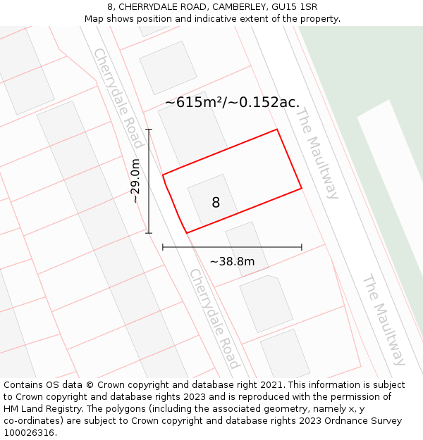 8, CHERRYDALE ROAD, CAMBERLEY, GU15 1SR: Plot and title map