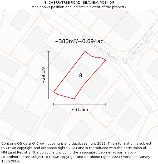 8, CHERRYTREE ROAD, SEAVIEW, PO34 5JF: Plot and title map