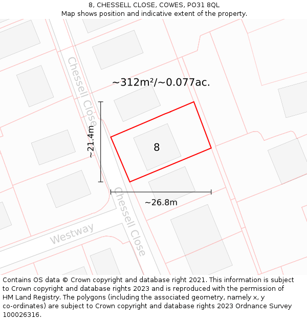 8, CHESSELL CLOSE, COWES, PO31 8QL: Plot and title map