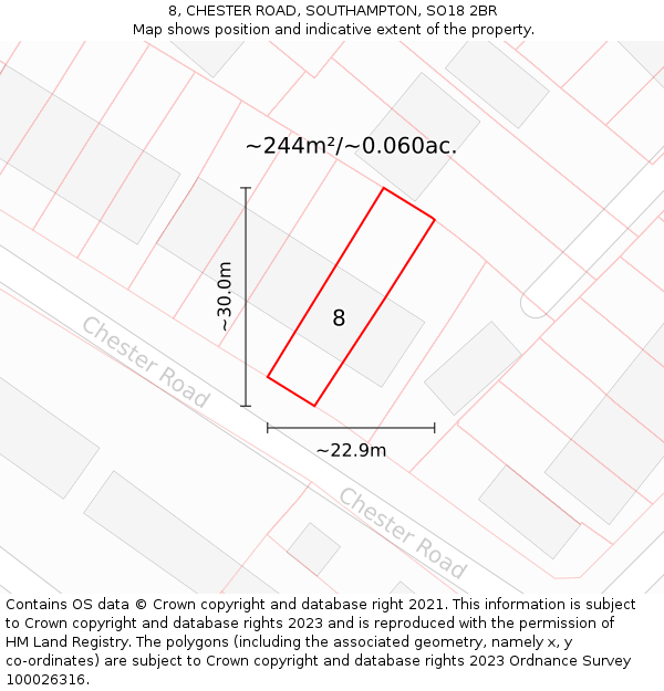 8, CHESTER ROAD, SOUTHAMPTON, SO18 2BR: Plot and title map