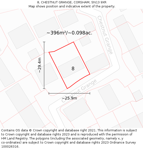 8, CHESTNUT GRANGE, CORSHAM, SN13 9XR: Plot and title map