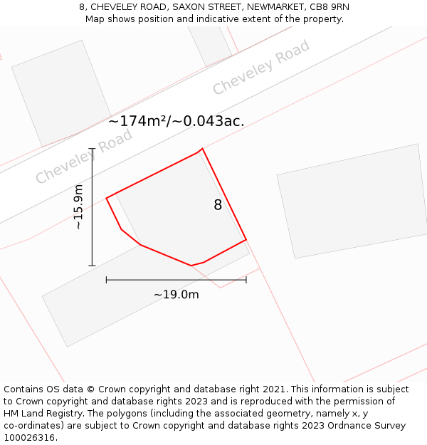 8, CHEVELEY ROAD, SAXON STREET, NEWMARKET, CB8 9RN: Plot and title map