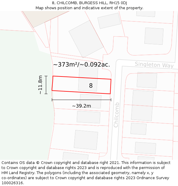 8, CHILCOMB, BURGESS HILL, RH15 0DJ: Plot and title map