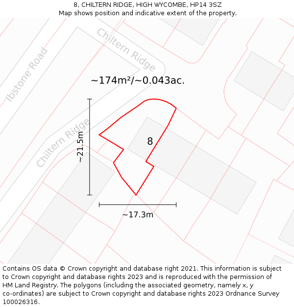 8, CHILTERN RIDGE, HIGH WYCOMBE, HP14 3SZ: Plot and title map