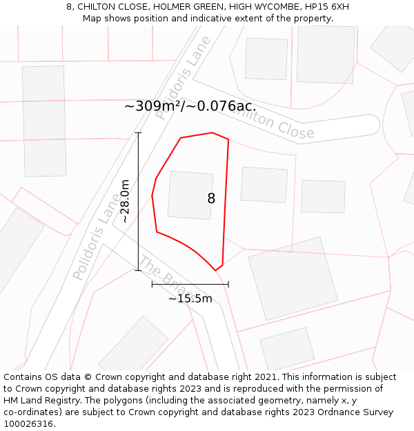 8, CHILTON CLOSE, HOLMER GREEN, HIGH WYCOMBE, HP15 6XH: Plot and title map