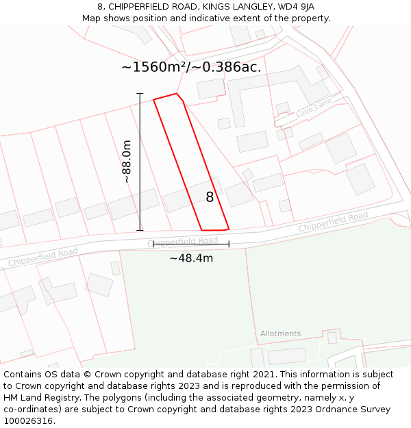 8, CHIPPERFIELD ROAD, KINGS LANGLEY, WD4 9JA: Plot and title map