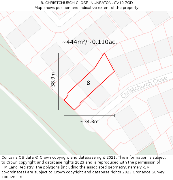 8, CHRISTCHURCH CLOSE, NUNEATON, CV10 7GD: Plot and title map