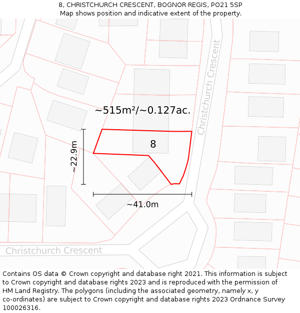 8, CHRISTCHURCH CRESCENT, BOGNOR REGIS, PO21 5SP: Plot and title map