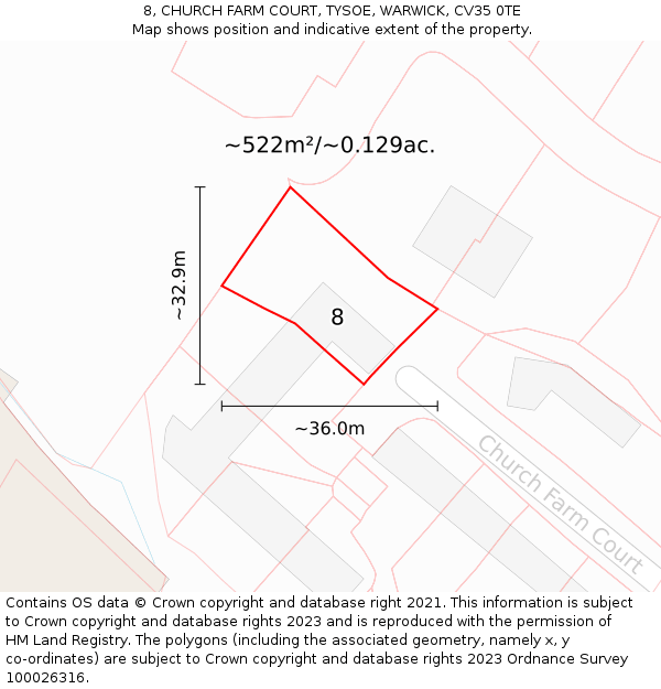 8, CHURCH FARM COURT, TYSOE, WARWICK, CV35 0TE: Plot and title map