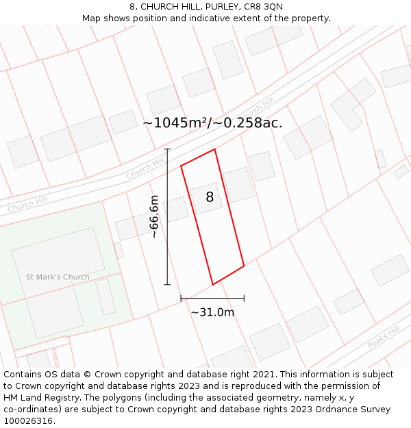 8, CHURCH HILL, PURLEY, CR8 3QN: Plot and title map