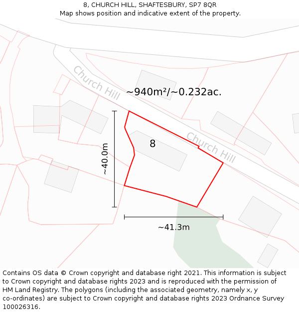 8, CHURCH HILL, SHAFTESBURY, SP7 8QR: Plot and title map