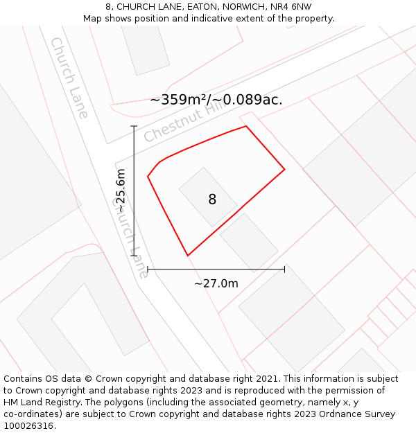 8, CHURCH LANE, EATON, NORWICH, NR4 6NW: Plot and title map