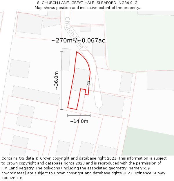 8, CHURCH LANE, GREAT HALE, SLEAFORD, NG34 9LG: Plot and title map