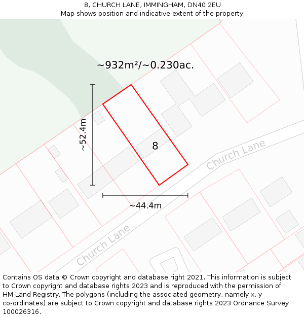 8, CHURCH LANE, IMMINGHAM, DN40 2EU: Plot and title map