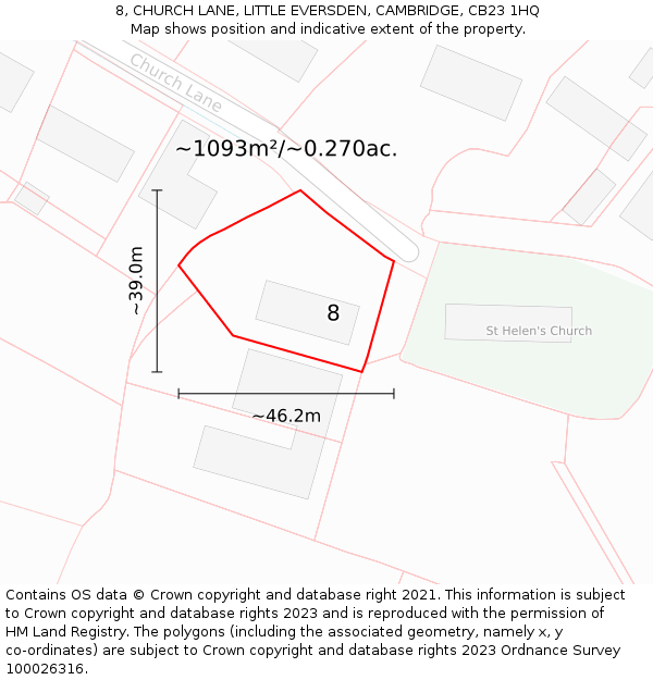 8, CHURCH LANE, LITTLE EVERSDEN, CAMBRIDGE, CB23 1HQ: Plot and title map