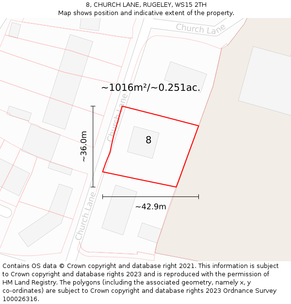 8, CHURCH LANE, RUGELEY, WS15 2TH: Plot and title map