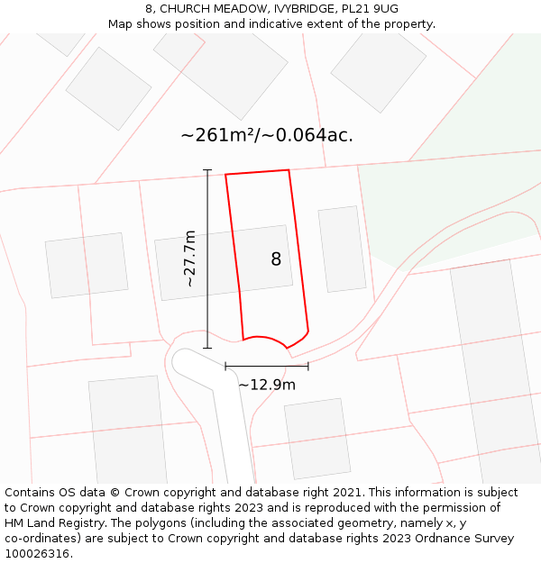 8, CHURCH MEADOW, IVYBRIDGE, PL21 9UG: Plot and title map