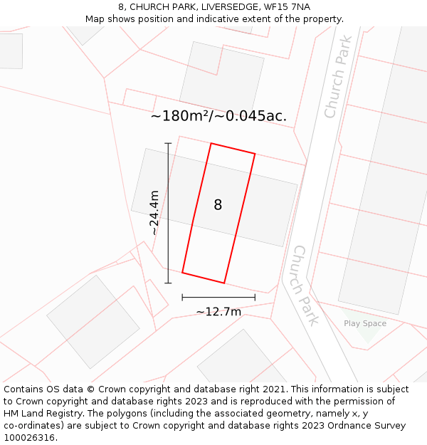 8, CHURCH PARK, LIVERSEDGE, WF15 7NA: Plot and title map