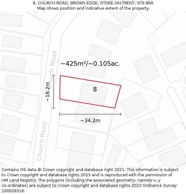 8, CHURCH ROAD, BROWN EDGE, STOKE-ON-TRENT, ST6 8RA: Plot and title map