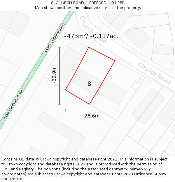 8, CHURCH ROAD, HEREFORD, HR1 1RP: Plot and title map