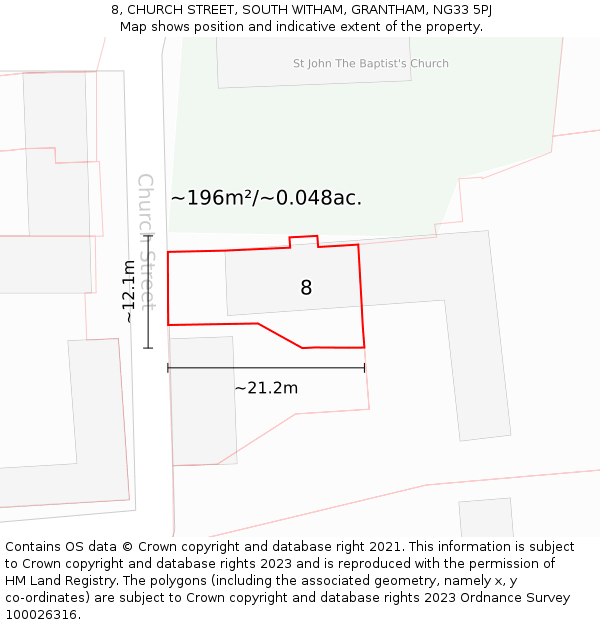 8, CHURCH STREET, SOUTH WITHAM, GRANTHAM, NG33 5PJ: Plot and title map