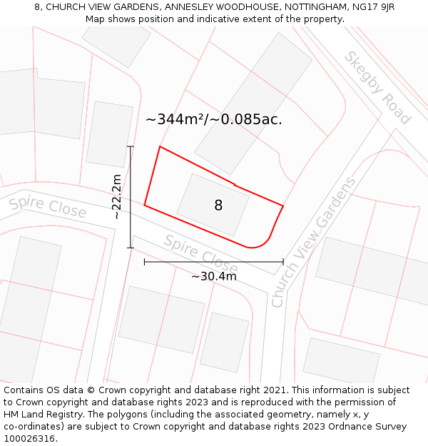 8, CHURCH VIEW GARDENS, ANNESLEY WOODHOUSE, NOTTINGHAM, NG17 9JR: Plot and title map