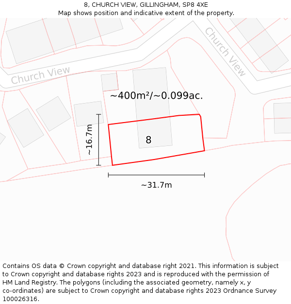 8, CHURCH VIEW, GILLINGHAM, SP8 4XE: Plot and title map