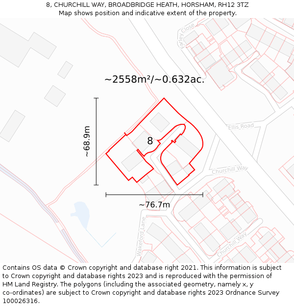 8, CHURCHILL WAY, BROADBRIDGE HEATH, HORSHAM, RH12 3TZ: Plot and title map